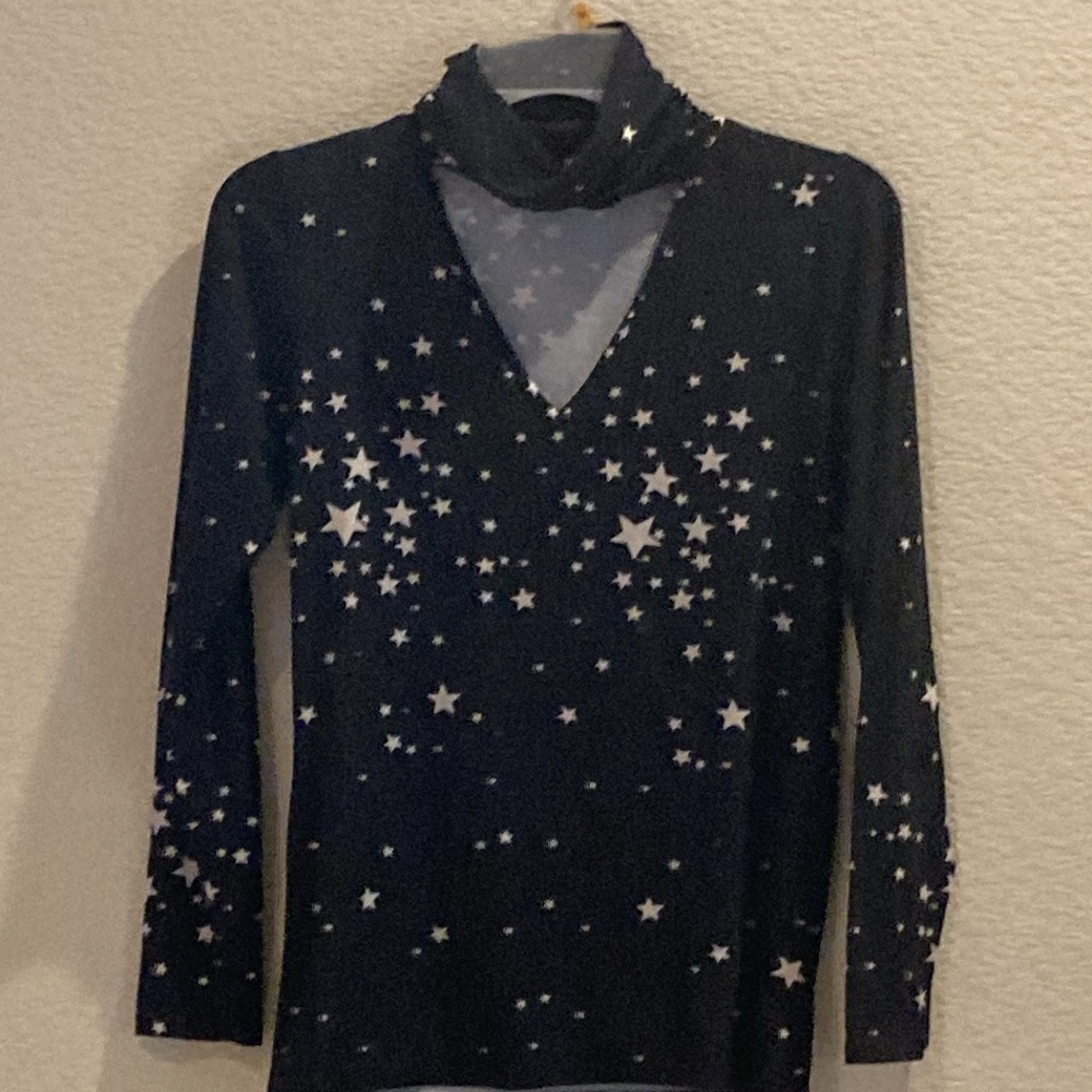 Navy Blue Star Print Women's Top